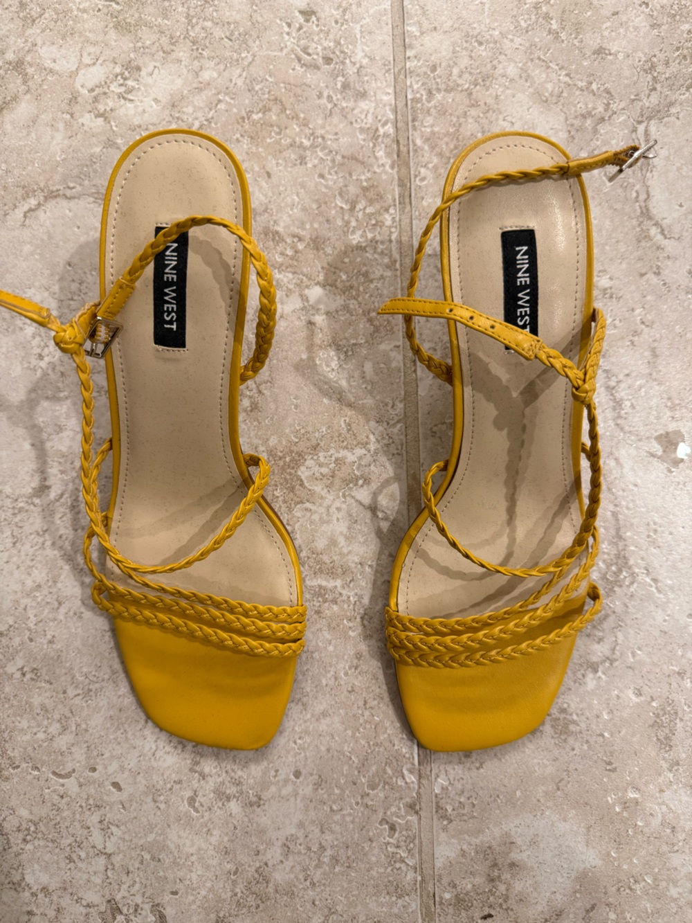 Nine West Yellow Braided Strap Sandals with Ankle Tie